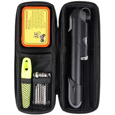 Kit de réparation de vélo portable Boîte à outils de réparation de vélo Kit de réparation de pneus Sac avec pompe à pneu Outils multifonctionnels Pneu yellow