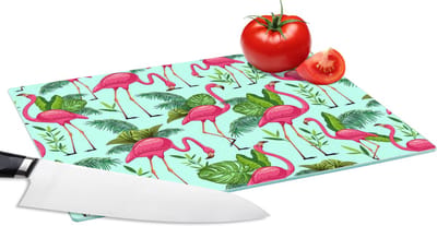 Glazen Snijplank - 28x20 - Flamingo - Jungle - Tropisch - Dieren - Patroon - Snijplanken Glas