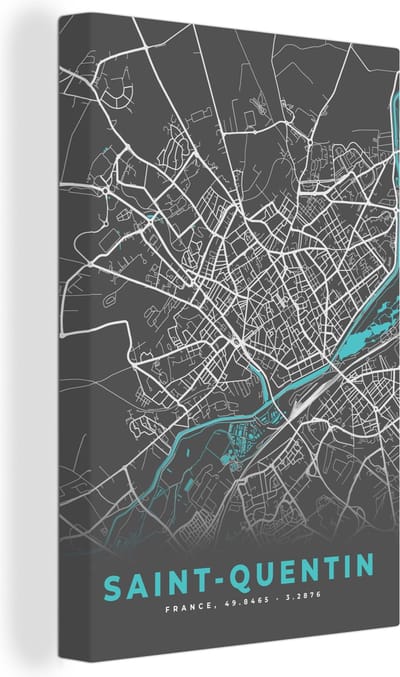 Canvas Schilderij Plattegrond - Stadskaart - Kaart - Saint-Quentin - Frankrijk - 20x30 cm - Wanddecoratie