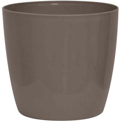 Cache-pot brillant - GARDEN ID - Shiny Taupe avec roulettes - 30 x 27 cm - Aspect céramique - Étanche - Déplacement aisé