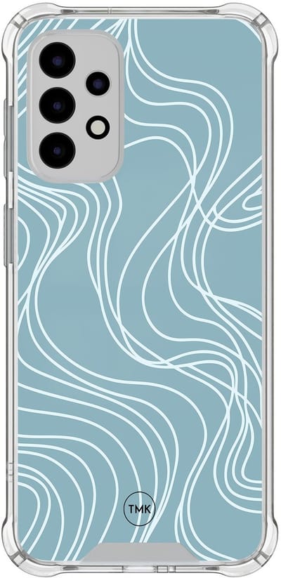 Shockproof hoesje geschikt voor Samsung Galaxy A52 5G - Soft blue waves - Schokbestendig - Verhoogde randen - TPU case - Extra Sterke Back Cover - Geometrisch patroon - Transparant, Blauw