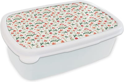 Broodtrommel Wit - Lunchbox - Brooddoos - Zomer - Bloemen - Patronen - 18x12x6 cm - Volwassenen