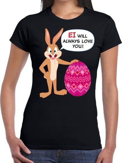 Zwart Paas t-shirt Ei will always love you - Pasen shirt voor dames - Pasen kleding S