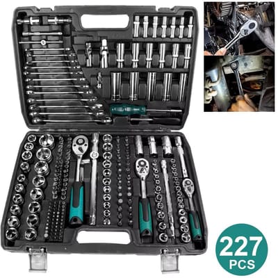 Venzor - 227‑delige Dopsleutel & Ratelset – 1/4” | 3/8” | 1/2” – Inclusief Momentsleutel, Bits, Verlengstukken & Opbergkoffer – Professionele Gereedschapsset