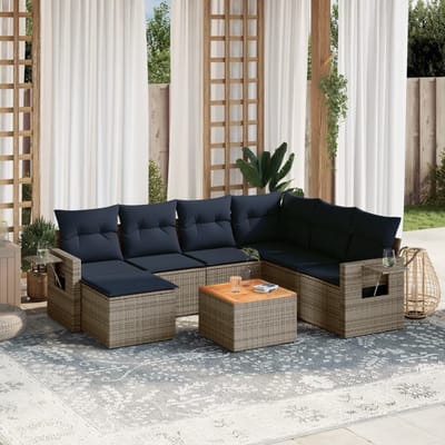 vidaXL - 8-delige - tuinbankset - met - kussens, - grijs - polyrotan