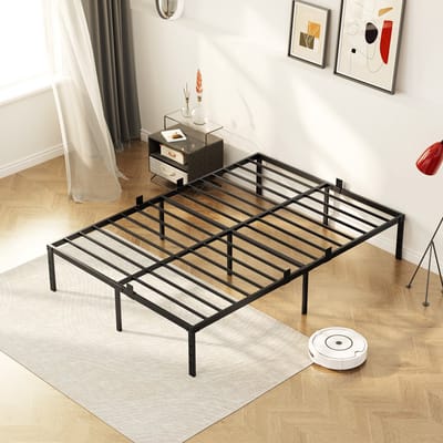 KUTAS Bedframe 140 x 190 cm - Hoogte 36 cm met 32 ​​cm opbergruimte onder het bed - Metalen Medframe met 14 rijen - Geen boxspring nodig - Eenvoudig te monteren - Zwart