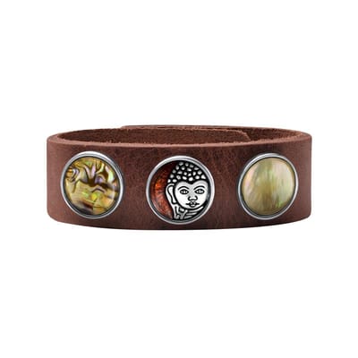 Quiges Dames Leren Armband Bruin met 3 Drukknopen Set 19.5 - 21.5cm - EBCMS325