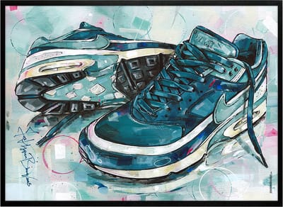 Sneaker print classic BW marina grey jade vullend 71x51 cm *ingelijst & gesigneerd