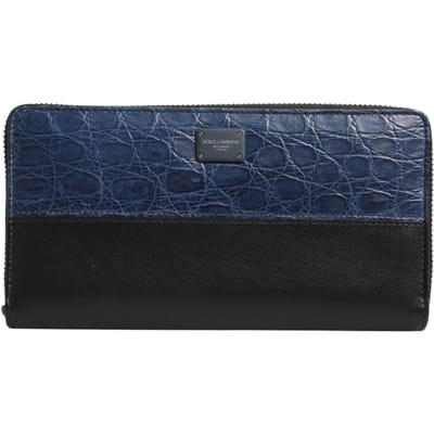 Zwarte Blauw Exotisch Leren Heren Continental Clutch Portemonnee
