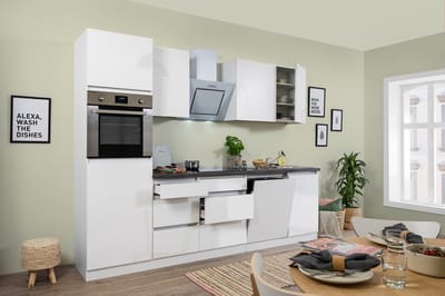 Goedkope keuken 280  cm - complete keuken met apparatuur Lorena  - Wit/Wit mat - soft close - keramische kookplaat - vaatwasser - afzuigkap - oven    - spoelbak