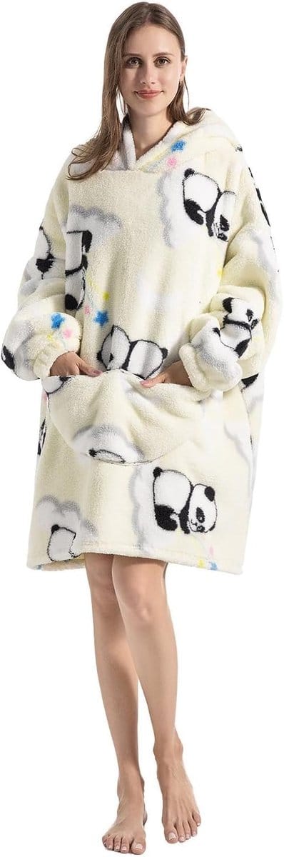 Draagbare Hoodie Deken - Oversized Sweatshirt - Thuis Ontspannen - Met Grote Zak - 90cm of 140cm - Panda Print