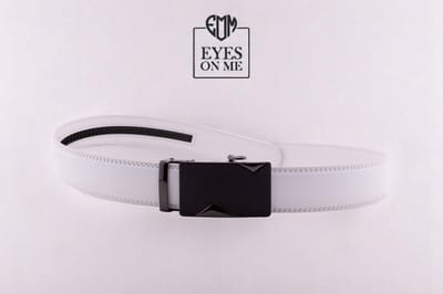 Witte lederen riem zonder gaatjes met automatische gesp voor heren ( model A010 )