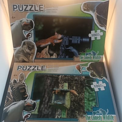 2 Stuks Puzzel Comedy - 100 Stukjes - Filmende Eekhoorn - Eekhoorn Nature - 2 Uitvoeringen - Comedy Wildlife