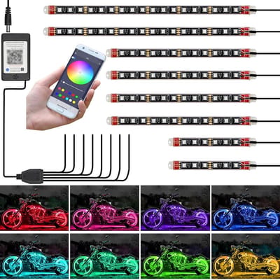 LED Motorverlichting Set - Motorlampen Strips - Motor Personaliseren - 16 Miljoen Kleuren - 8-delige Set - RGB