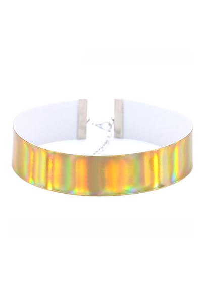 KIMU® Choker Goud Iridescent - Holografische Ketting Halsband Collar PVC - Sexy Gouden Nekband Halsbandje Halsketting Y2K 90's Nineties Cybergoth Punk Festival