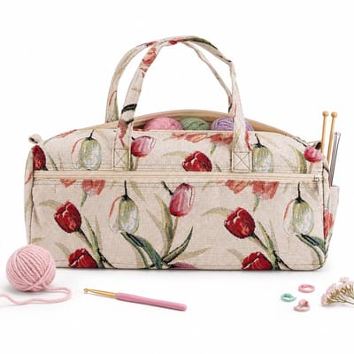 VHV - Opbergtas - Gebreide hobby organizer - reis- en handwerk tas met zijvak - Voor wol, haakwerk en accessoires