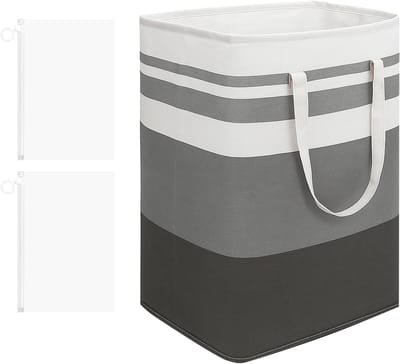 Vouwbare Wasmand 75L in Grijs en Wit met 2 Opbergzakken, Ideaal voor Badkamer, Slaapkamer en Studentenhuis, Ruimtebesparende Wasverzamelaar met Handvat