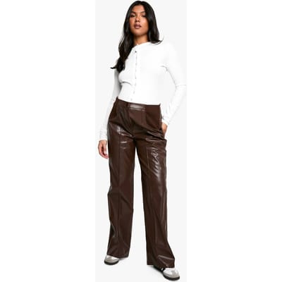 boohoo Dames Zwangerschapsbroek Over de Buik met Naaddetail PU Slim Fit | Chocolate | Maat: 8