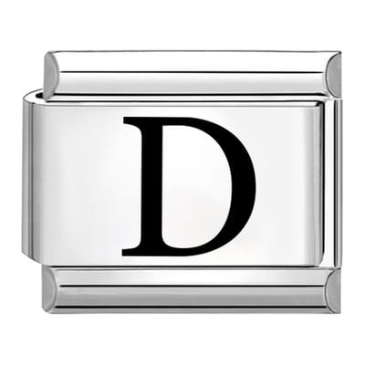 Quiges - Schakel - Bedel - 9mm - charms - Laser alfabet - letter D - Geschikt voor - armband - Schakelarmband - italy bedels armband