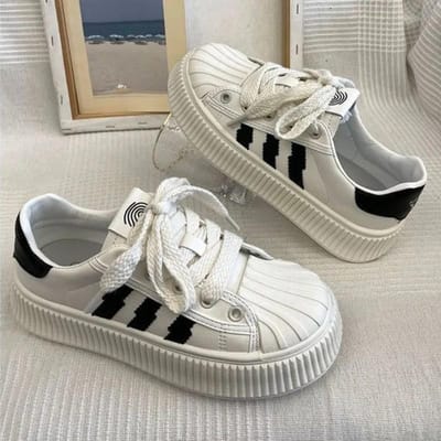 Gestreept Kleine Witte Schoenen Kinderen Lente en Herfst Nieuw Ins Trendy Dikke zool Veelzijdig Ademend Casual Boardschoenen 40 wit
