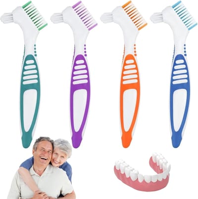 Prothese Tandenborstel Set - 4 Stuks Dubbele Borstelkop voor Gebitsreiniging