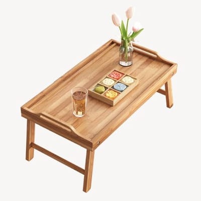 Opvouwbare Vloertafel - Lage Salontafel - Veelzijdig Gebruik - Natuurlijk Bamboe Materiaal - 40x30x18cm - Houtkleur