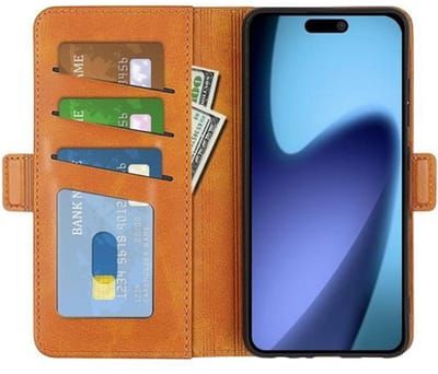 Mobiq - PU Lederen Wallet Hoesje met Sluiting geschikt voor iPhone 17 Air - lichtbruin