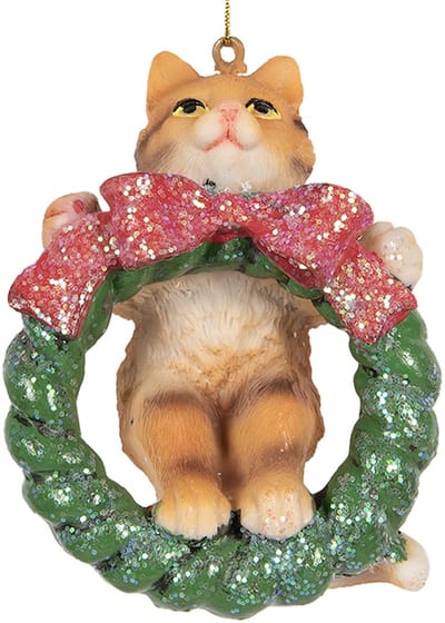 Clayre & Eef Kersthanger Kat 9 cm Bruin Kunststof