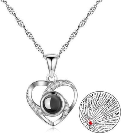 Zilveren Liefde's Hart 100 Talen Ik Hou Van Je Ketting - Zilver Ketting - I Love You Ketting -  Cadeau TIP - LIMITED EDITION
