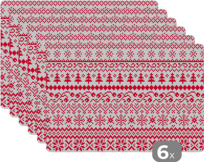 Placemat - Placemats kunststof - Kerst - Patroon - Boom - 45x30 cm - 6 stuks - Hittebestendig - Anti-Slip - Onderlegger - Afneembaar
