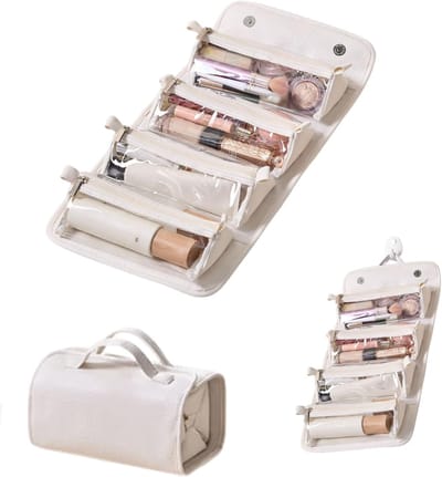 Make-up tas - Opvouwbaar ontwerp bespaart ruimte. - 4-in-1 Afneembaar Design - Grote Capaciteit - Waterdicht - Voor Make-up - 24x14x12 cm - Parelwit