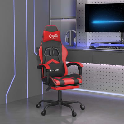 vidaXL - Gamestoel - draaibaar - met - voetensteun - kunstleer - zwart - en - rood