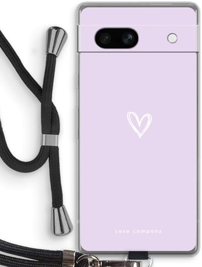 Case Company® - Hoesje met koord geschikt voor Google Pixel 7A hoesje met Koord - Klein hartje paars - Telefoonhoesje met Zwart Koord - Bescherming aan alle Kanten en Over de Schermrand