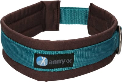 AnnyX Brede Halsband - FUN - Turquoise/Bruin - Gevoerd - maat XS (3) - 3.5cm breed - Halsomvang vanaf 32 cm tot en met 38 cm