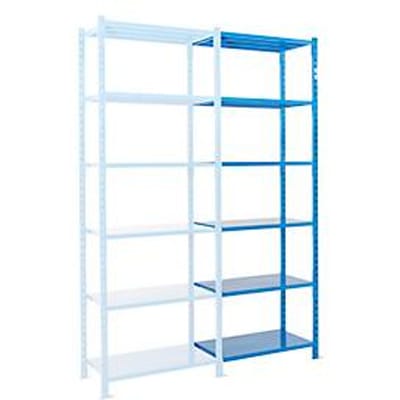 Legbordstelling-aanbouwsectie, m. 6 legborden van plaatstaal, B 1010 x D 500 x H 3000 mm