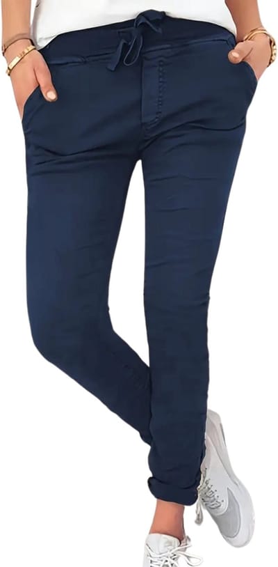 Livano Pantalon Dames - Chino - Golfbroek - Nette Broek - Met Elastische Tailleband - Volwassenen - Marineblauw - S