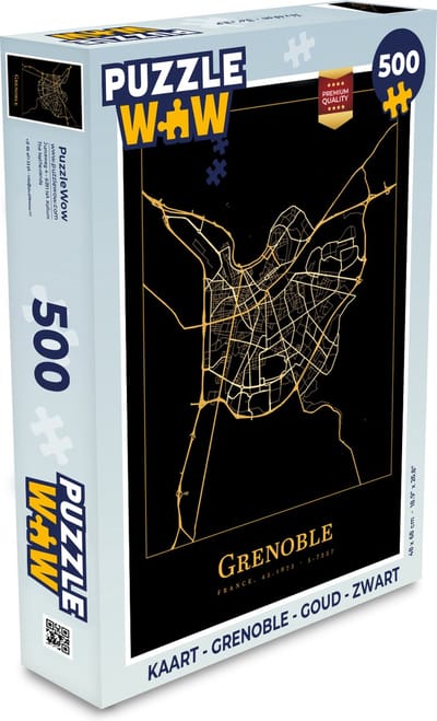 Puzzel Kaart - Grenoble - Goud - Zwart - Legpuzzel - Puzzel 500 stukjes