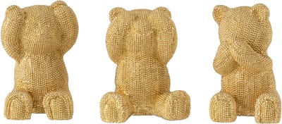 J-Line figuur Beer Horen/Zien/Spreken - polryesin - goud - 3 stuks