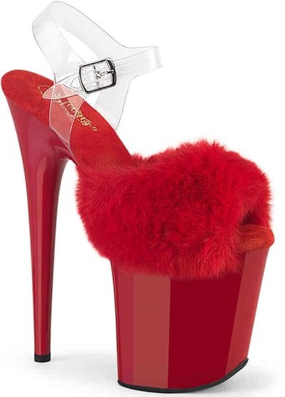 Pleaser - FLAMINGO808FUR Sandaal met enkelband, Paaldans schoenen - US 10 - 40 Shoes - Rood