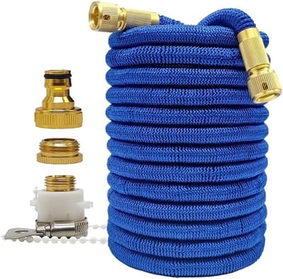 Tuinwaterslang - Magic slang - Tuin besproeien - Dubbele metalen connector - 7.5 meter uitrekbaar - Blauw