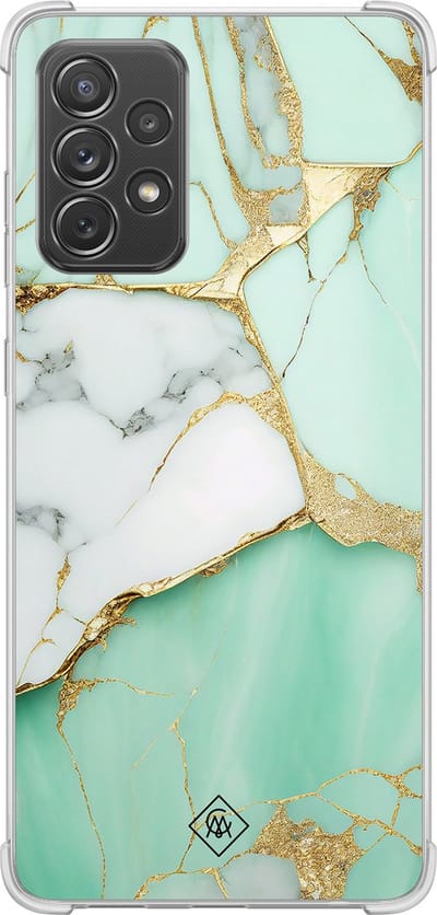 Casimoda® hoesje - Geschikt voor Samsung Galaxy A52 5G - Marmer Mintgroen - Shockproof case - Extra sterk - TPU/polycarbonaat - Mint, Transparant