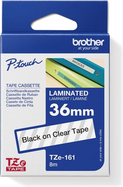 Brother TZe-161 labeltape zwart op transparant – breedte 36 mm
