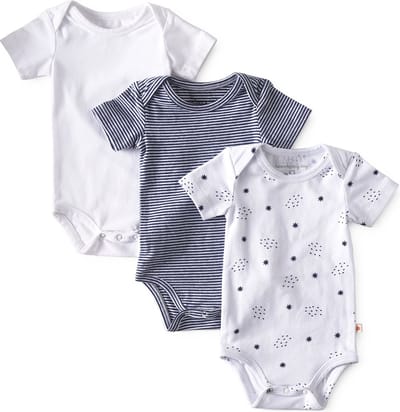 Little Label - romper korte mouw 3-pack - navy white 9M - maat: 74 - bio-katoen