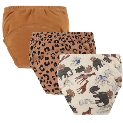 3 Stuks Baby Plasbroekjes voor Meisjes Jongens Wasbare Luiers Baby Stoffen Luiers Herbruikbaar Kinder Ondergoed Peuter Short (Brown,L(11-18kg))