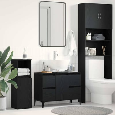 vidaXL - Wastafel - kabinet - voor - de - badkamer - Zwart - Eiken - 80 - x - 33 - x - 60 - cm