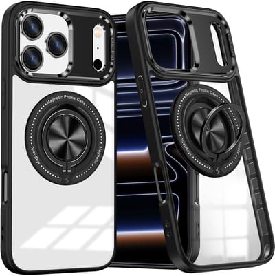 Hoesje Geschikt voor iPhone 17 Pro Arara hoesje voor Magsafe Transparant hard case - kickstand Draaibare Ring Houder - Zwart