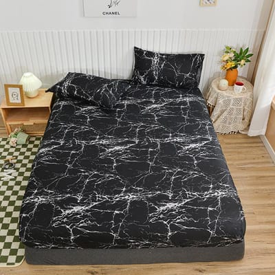 Wit Hoeslaken Met Elastiek Gemarmerd Bedrukt Eenpersoons/Tweepersoons/Kingsize Hoeslakens Voor Tweepersoonsbedden Rondom Bedovertrek 2 pillowcase48x74cm gray