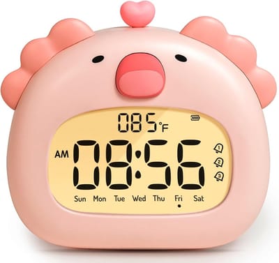 Wekker met nachtlampje voor kinderen, meisjes, schattige roze digitale klok met licht, timer, 3 alarmen, datum en dag, USB-oplaadbaar, slaapkamerdecoratie en feestartikelen