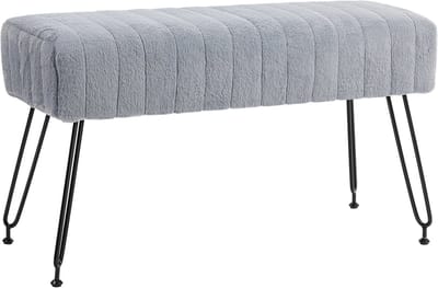 Bank Met Gewatteerde Zitting – Imitatiebont, Metalen Poten, Draagvermogen Tot 120 kg, 82 x 30 x 47 cm, Grijs/Zwart