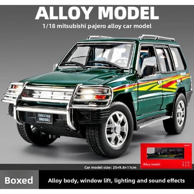 Simualtie1:18 Mitsubishi Pajero Lichtmetalen Auto Model Pull-Back Geluid Licht Display Ornament Collectie Miniature Auto Cadeau Speelgoed gray